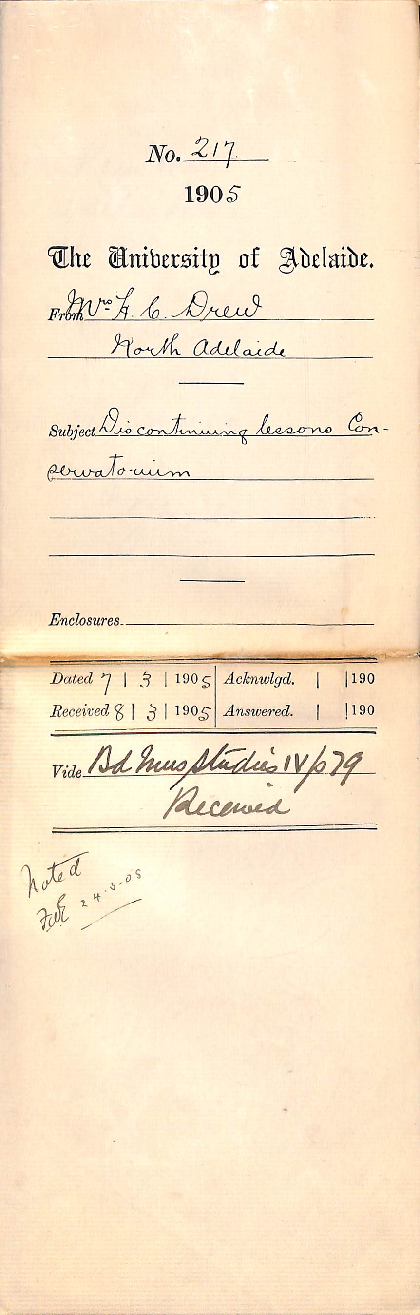 Discontinuing lessons Conservatorium - Drew