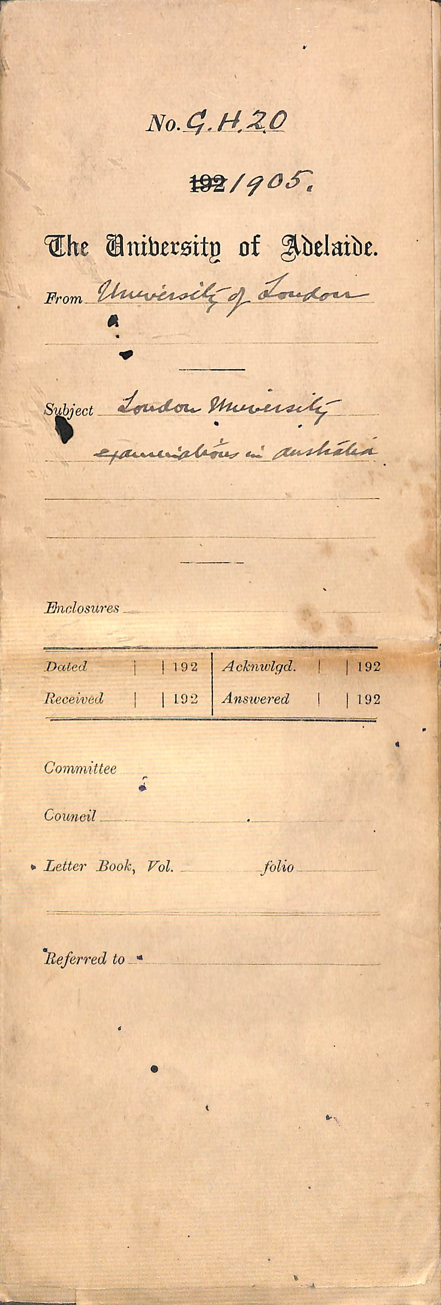 London University examinations in Australia