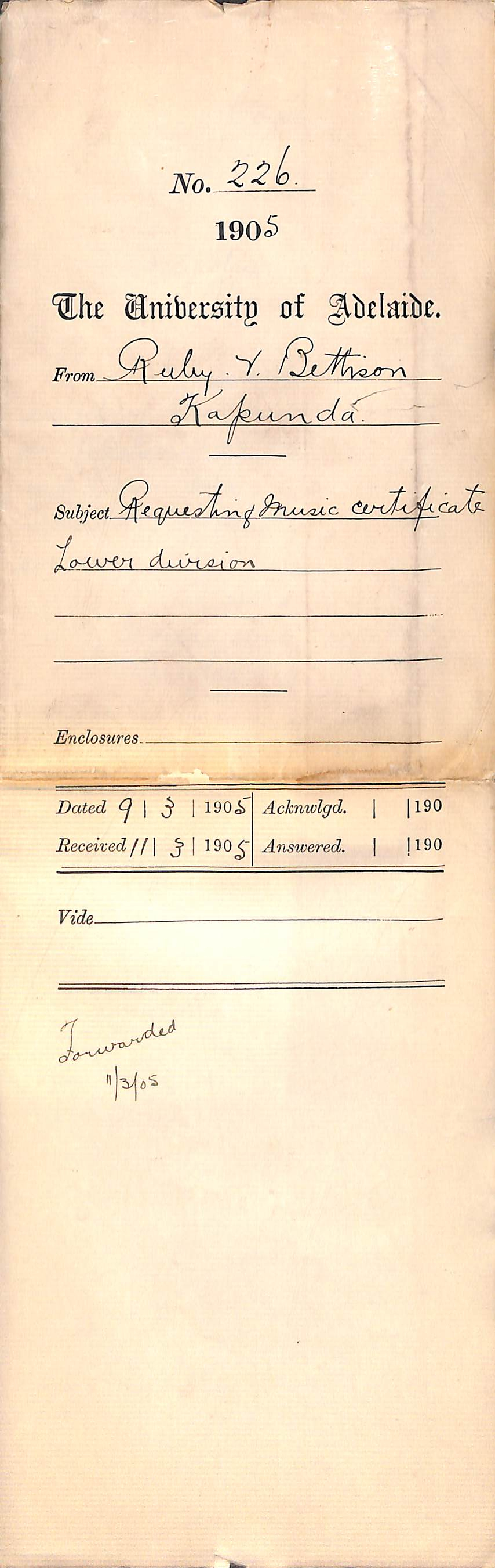 Requesting Music Certificate Lower Division