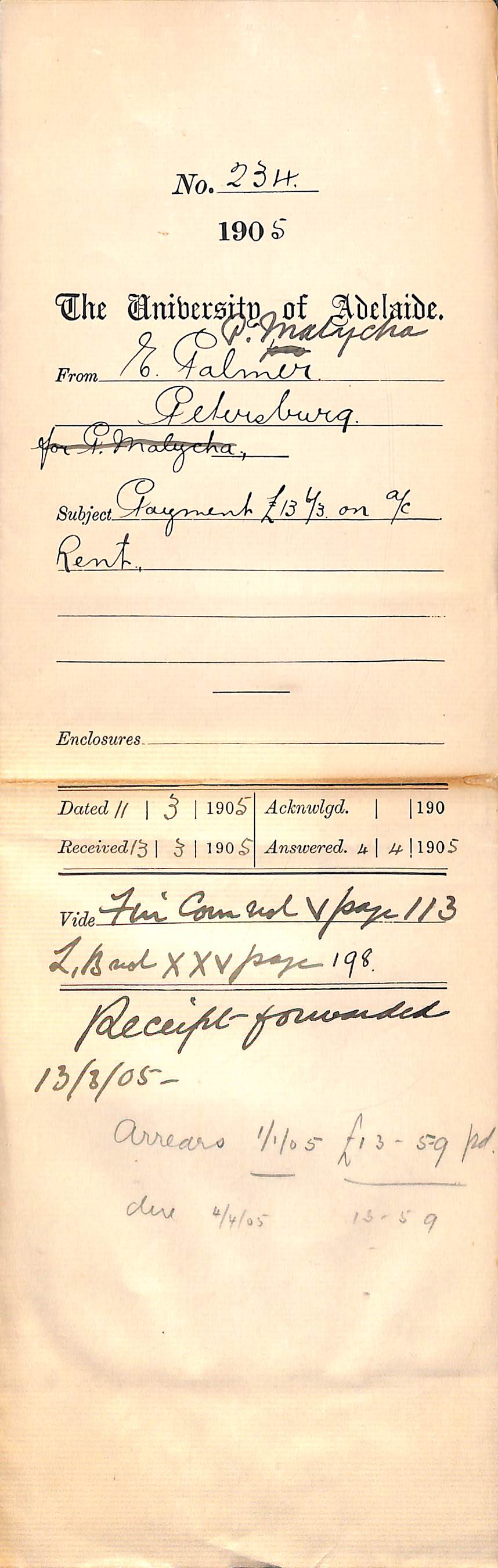 Payment 13-6-3 pounds on Account Rent