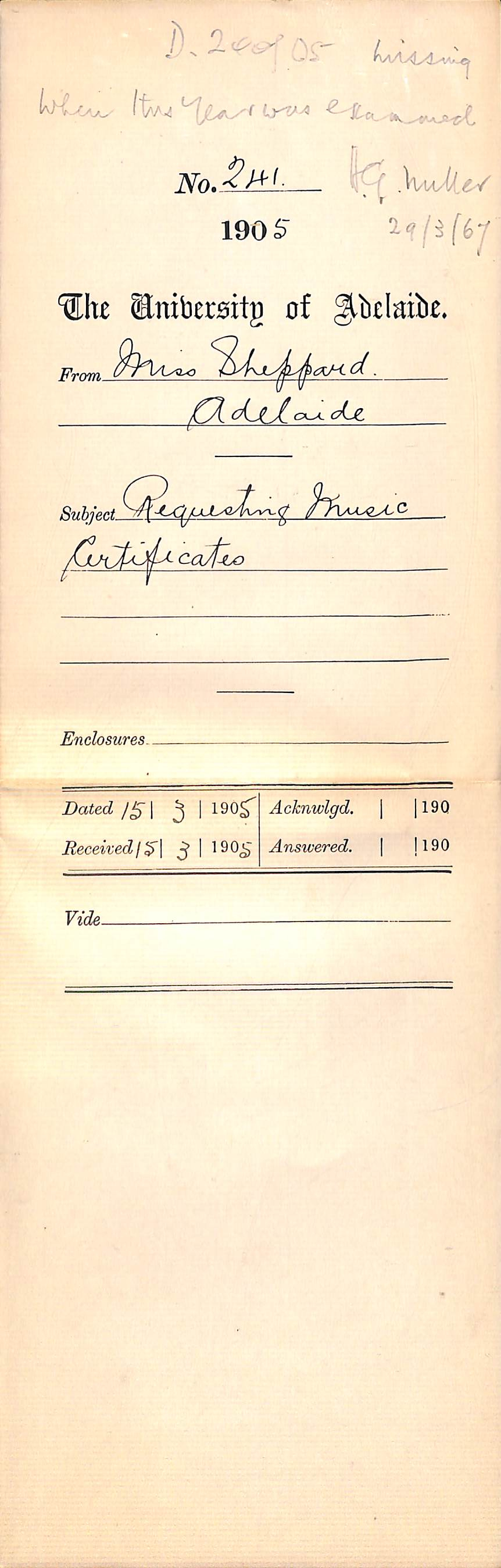 Requesting Music Certificates - Sheppard