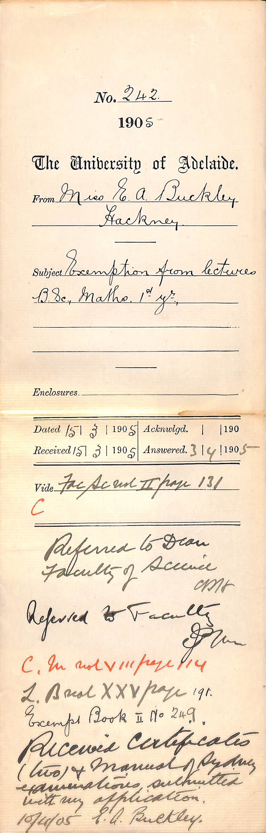 Exemption from Lectures B Sc Maths 1st Year