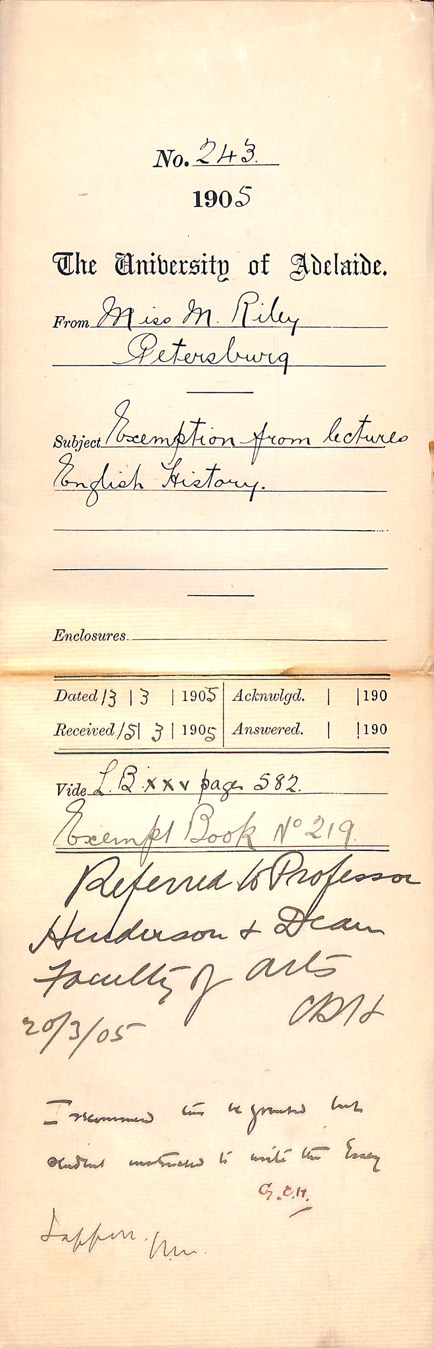 Exemption from Lectures English History - Riley