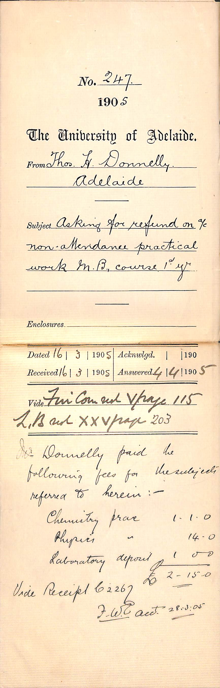 Asking for refund on Account non attendance Practical Work MB Course 1st Year