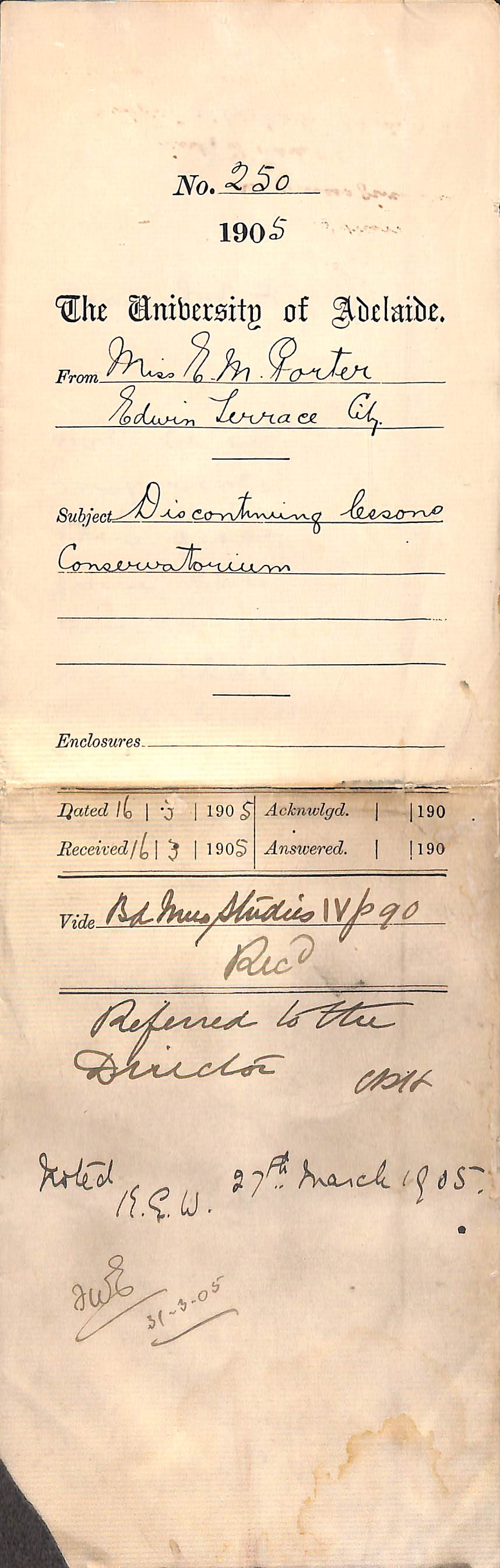 Discontinuing Lessons Conservatorium - Porter