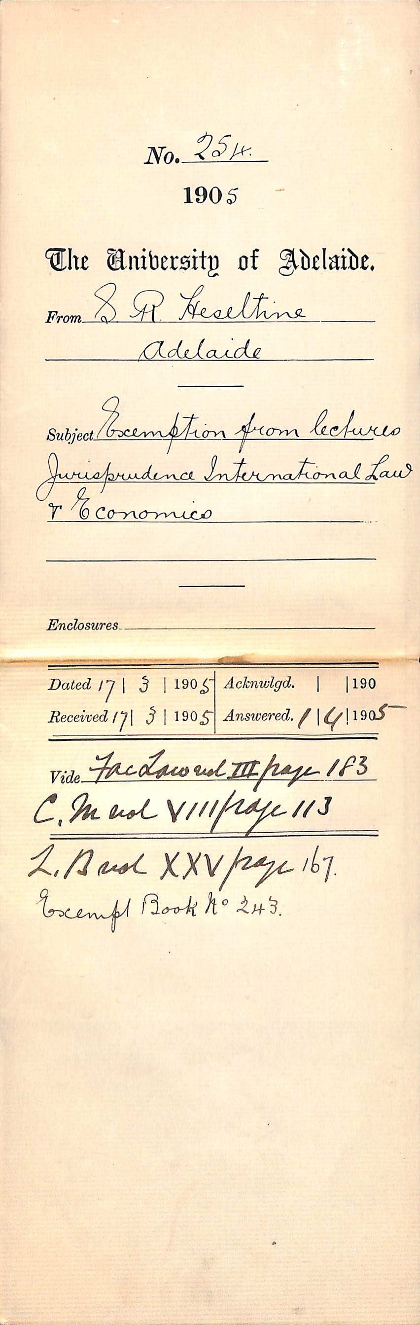 Exemption from Lectures Jurisprudence International Law and Economics