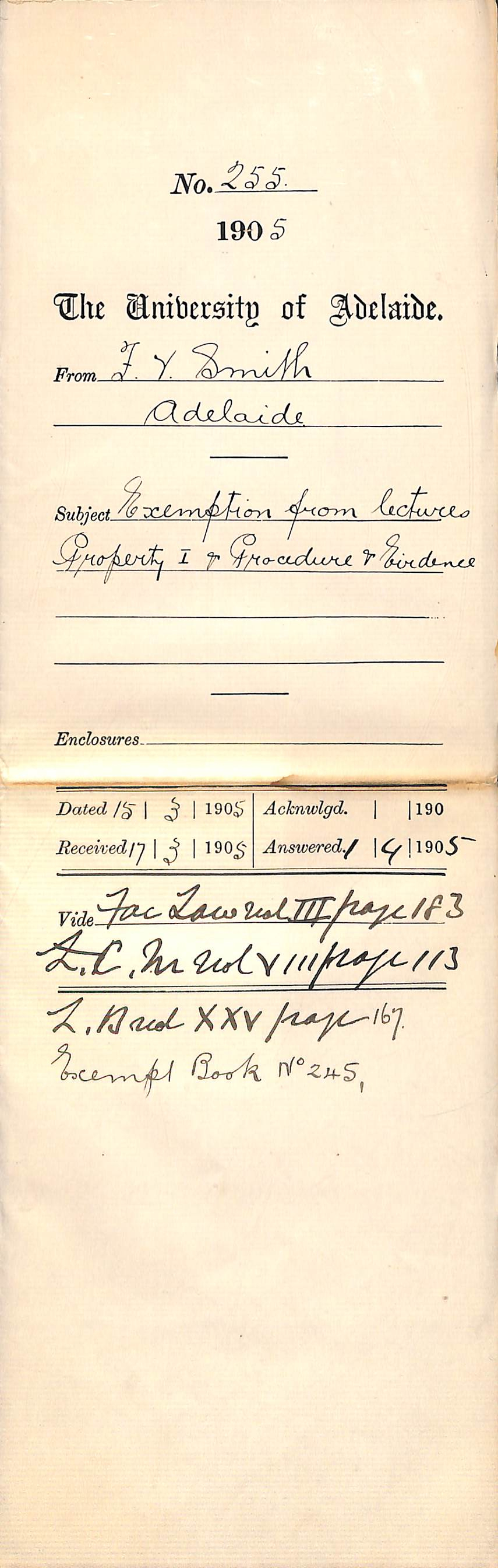 Exemption from Lectures Property I and Procedure and Evidence