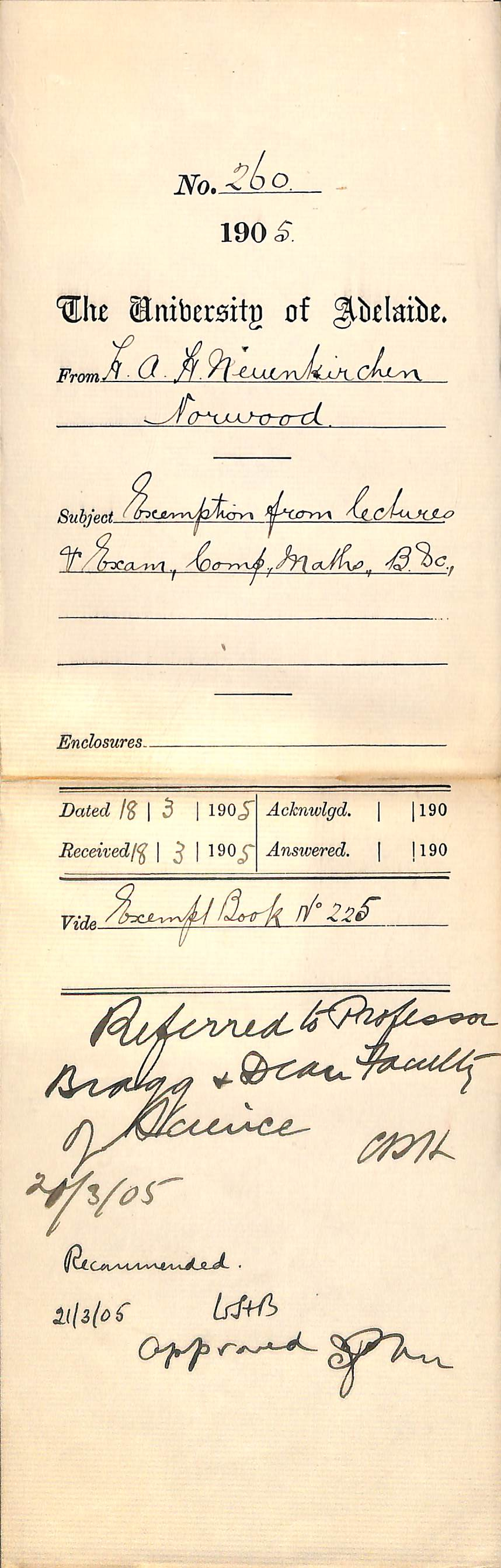 Exemption from Lectures and Exam Compulsory Maths BSc