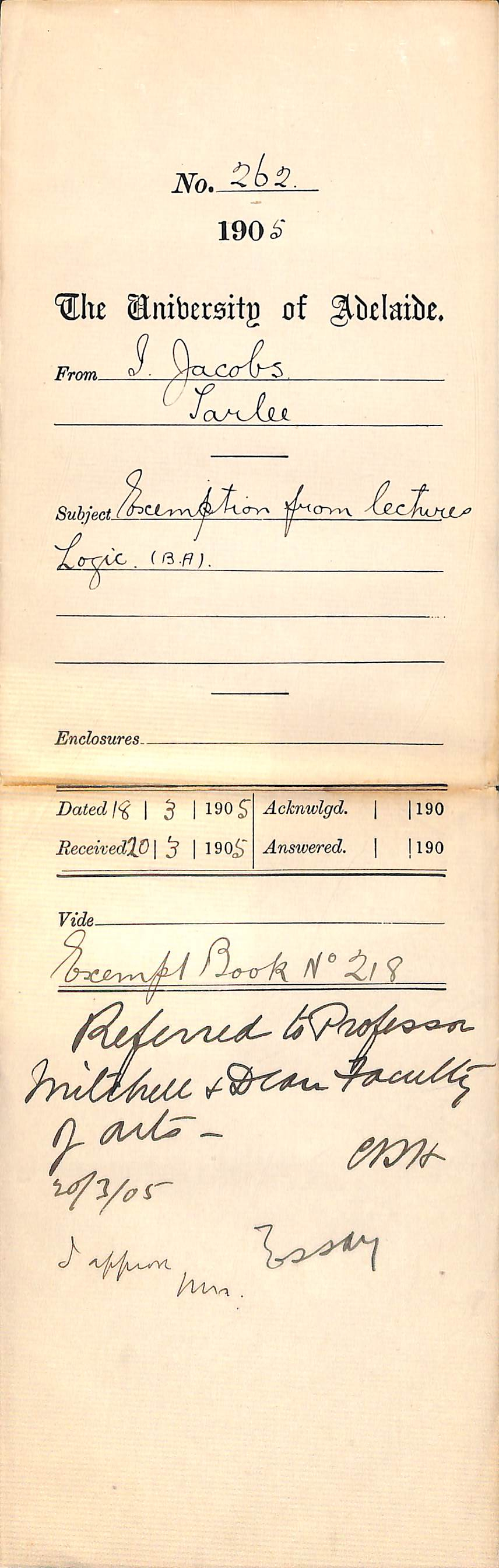 Exemption from Lectures Logic BA