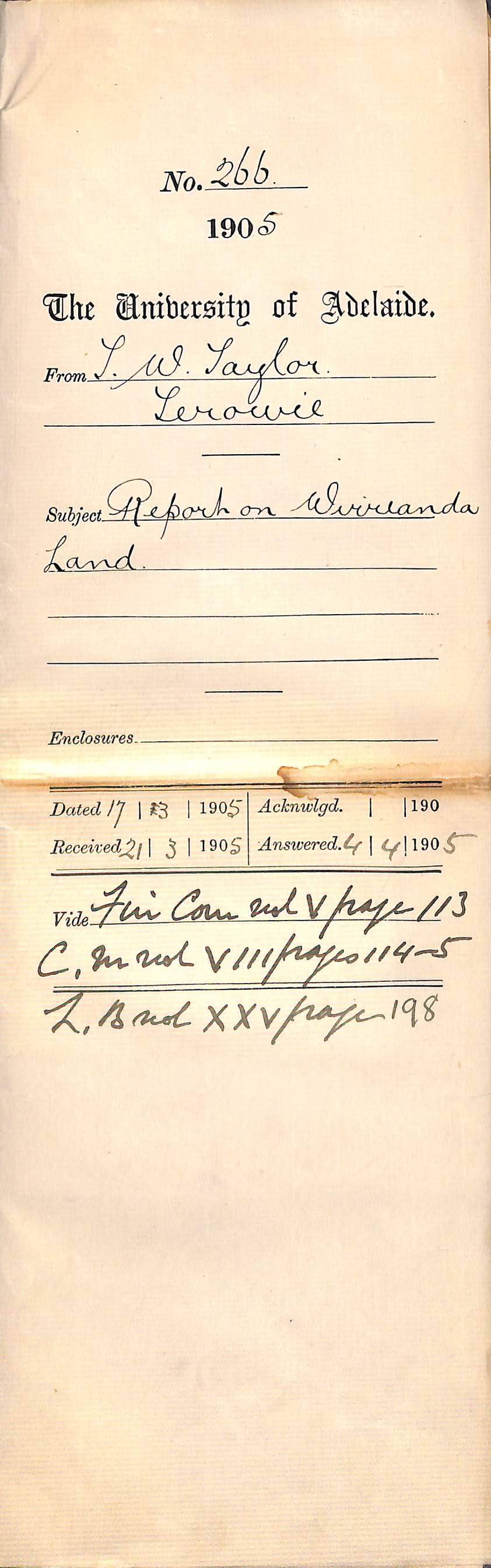 Report on Wirreanda Land