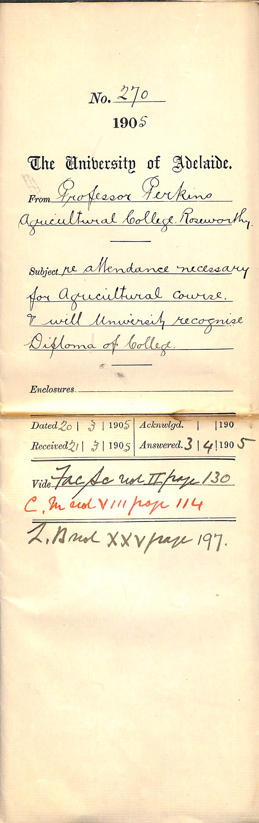 Attendance necessary for Agricultural Course - will University recognise Diploma of College