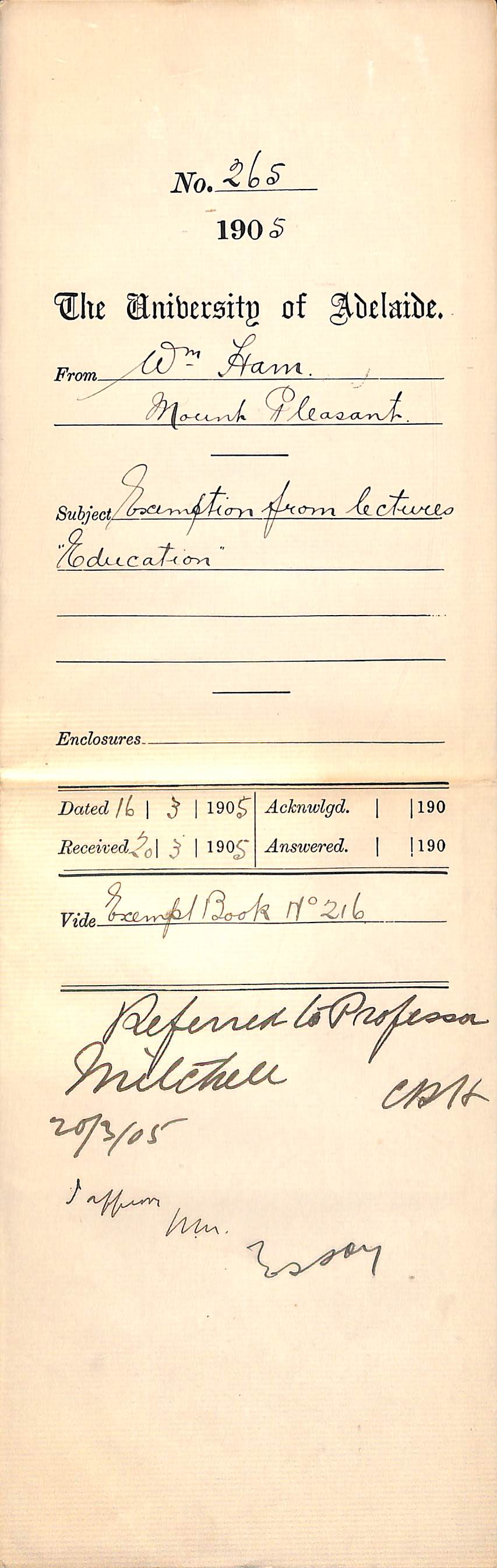 Exemption from Lectures Education - Ham