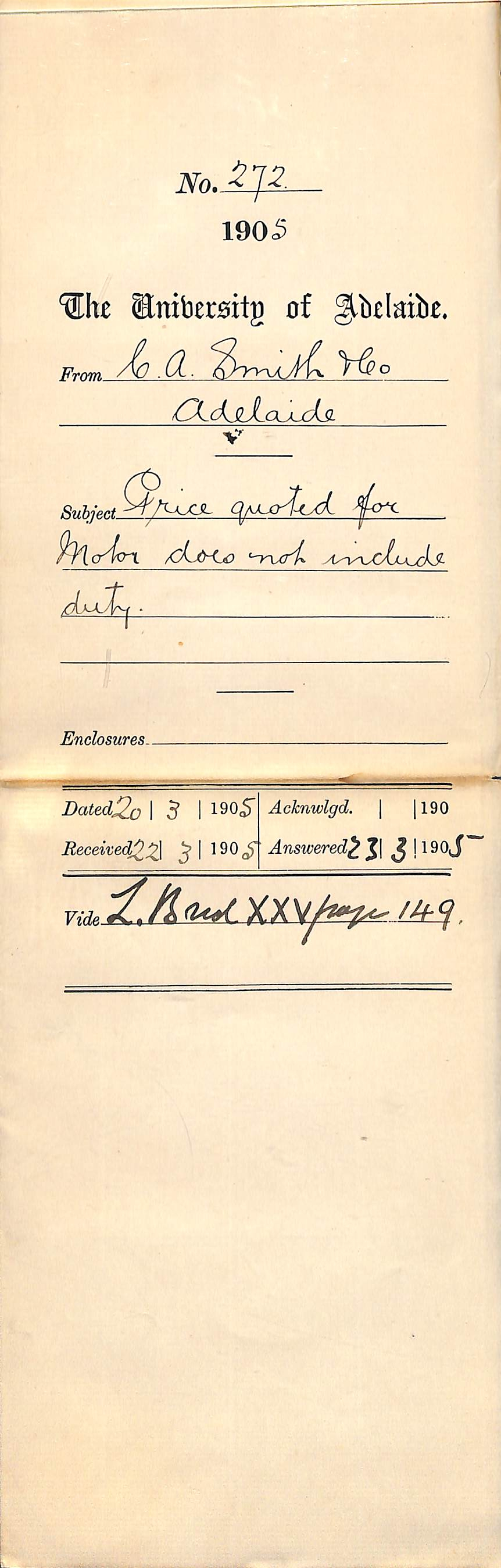 Price quoted for Motor does not include Duty