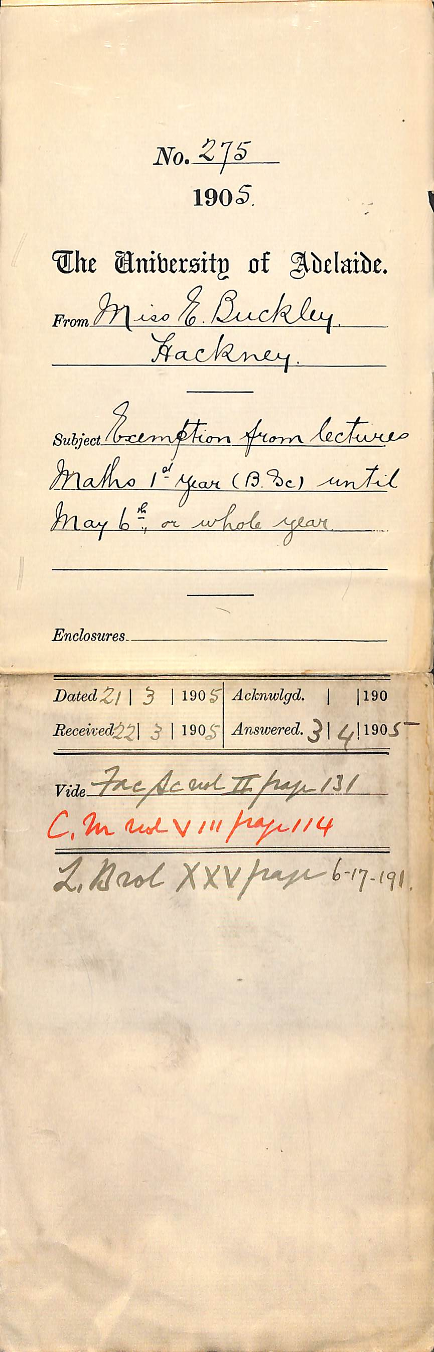 Exemption from Lectures Maths 1st Year BSc until May 6th or whole year