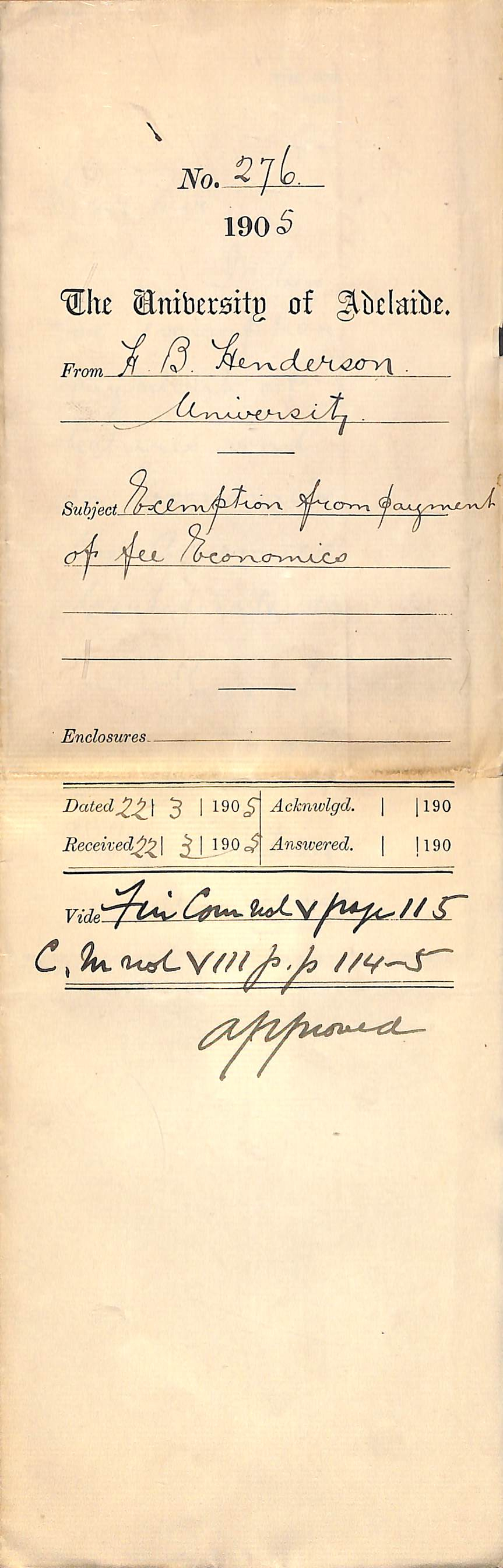 Exemption from payment of Fee - Economics