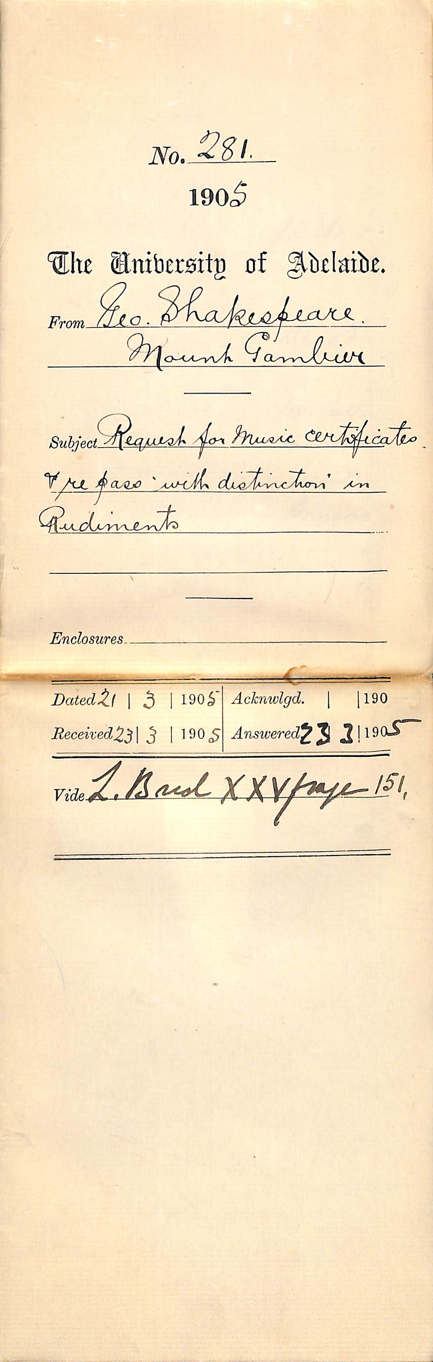 Request for Music Certificates and Pass with Distinction in Rudiments