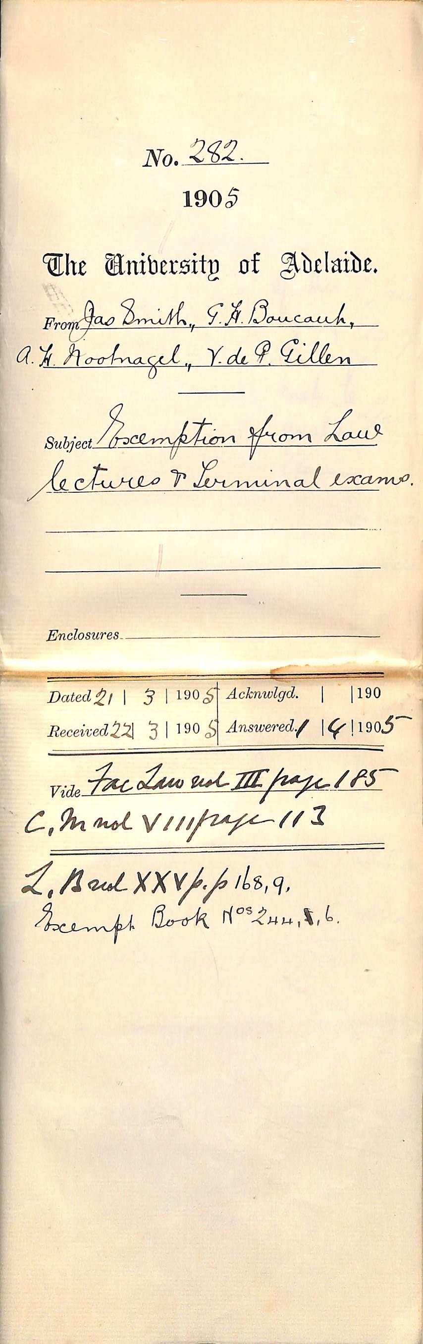 Exemption from Law Lectures and Terminal Exams