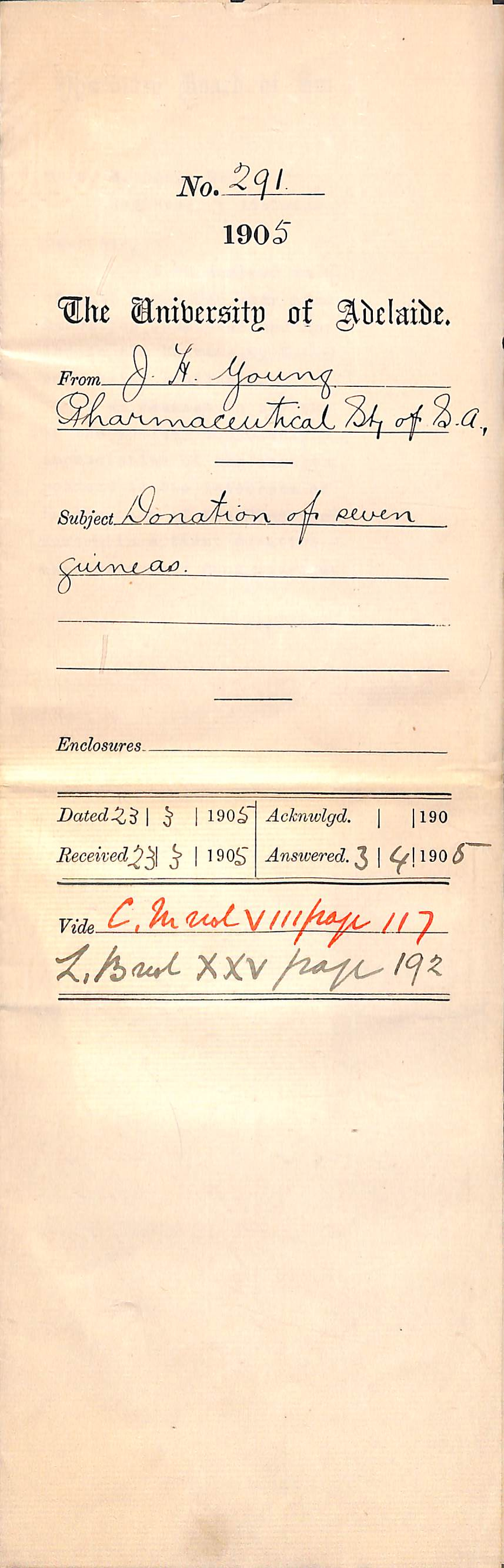 Donation of Seven Guineas