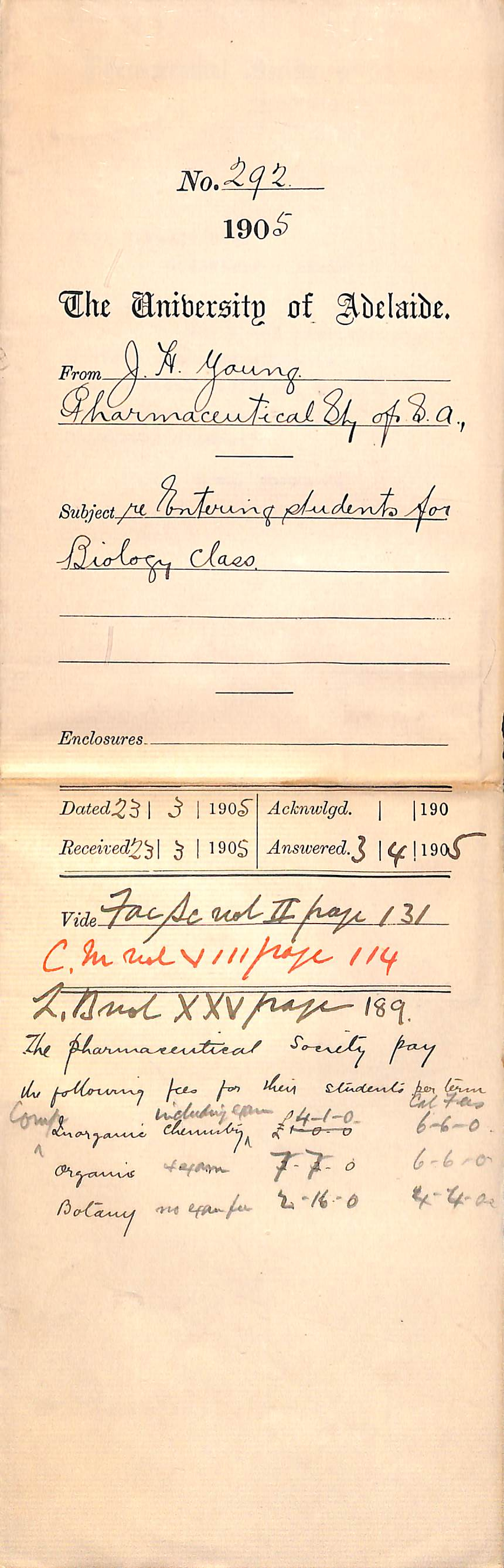 Entering Students for Biology Class