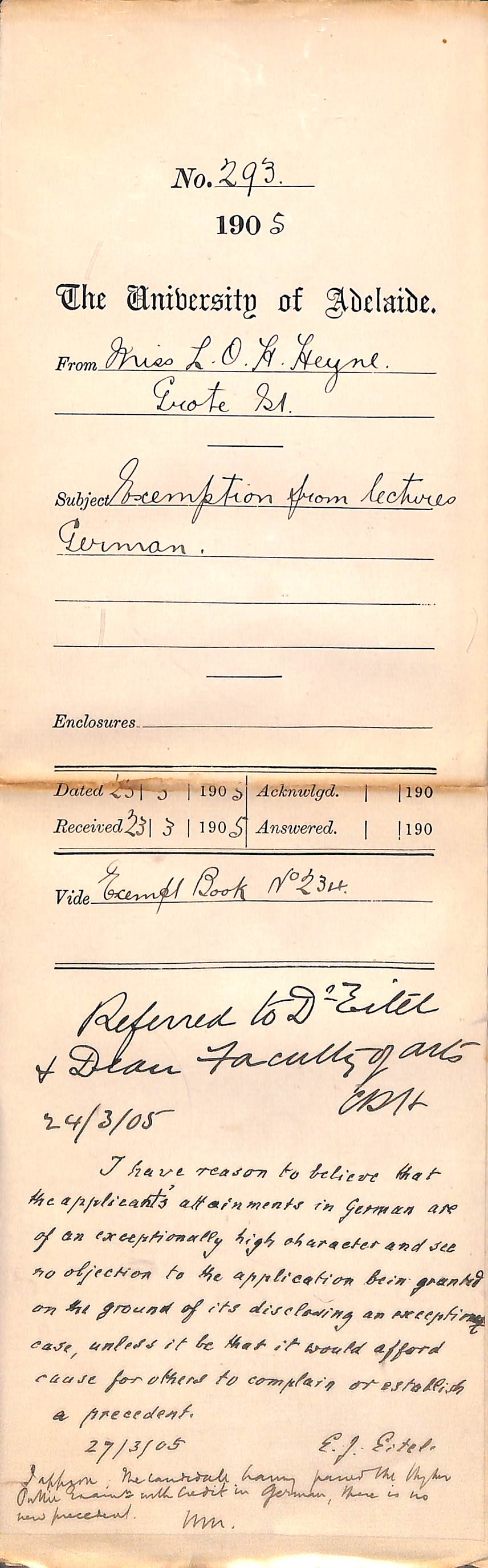 Exemption from Lectures German