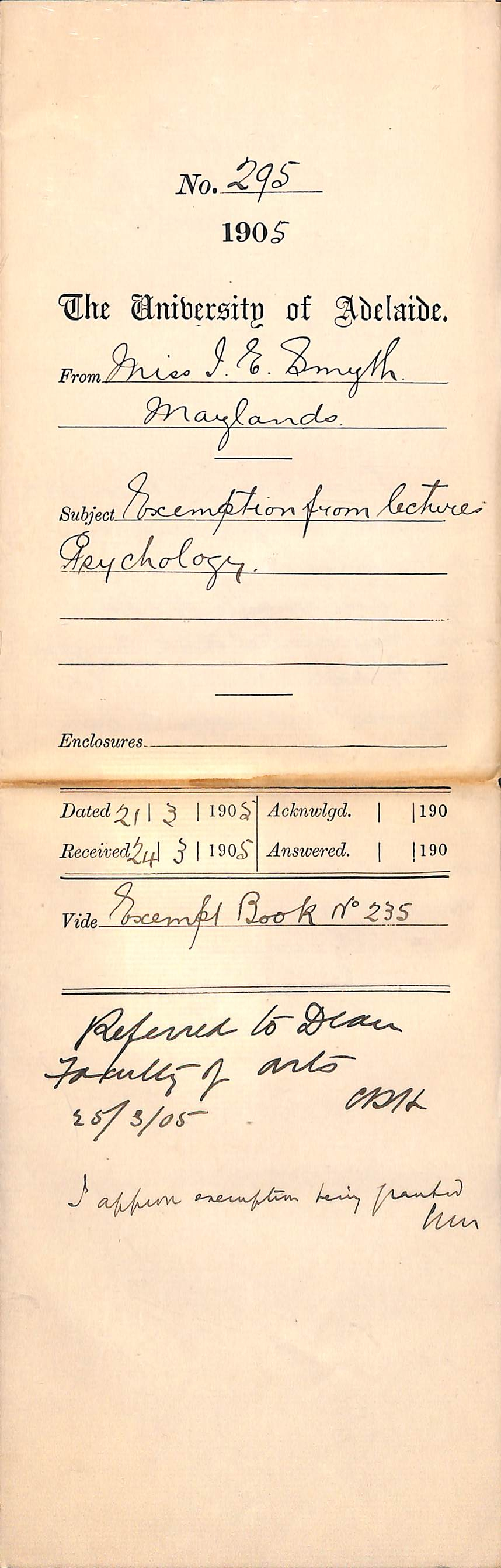 Exemption from Lectures Psychology