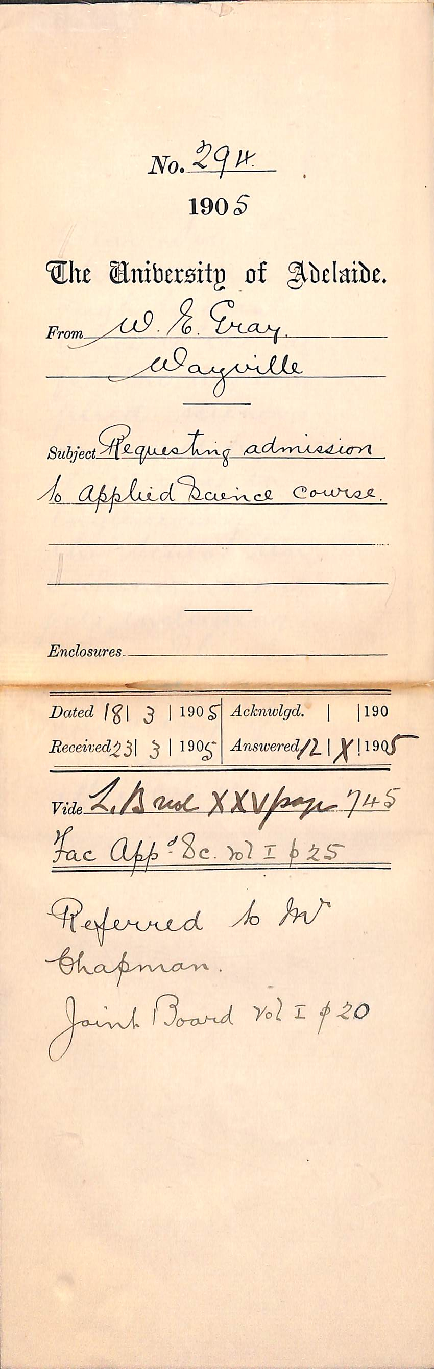 Requesting admission to Applied Science Course