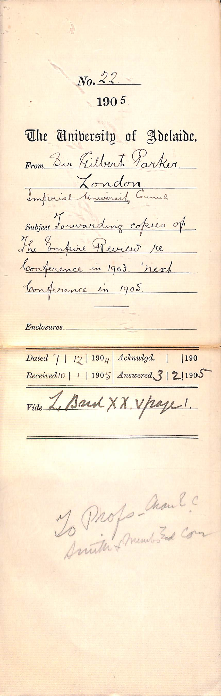 Forwarding copies of The Empire Review re Conference in 1903 - Next Conference in 1905