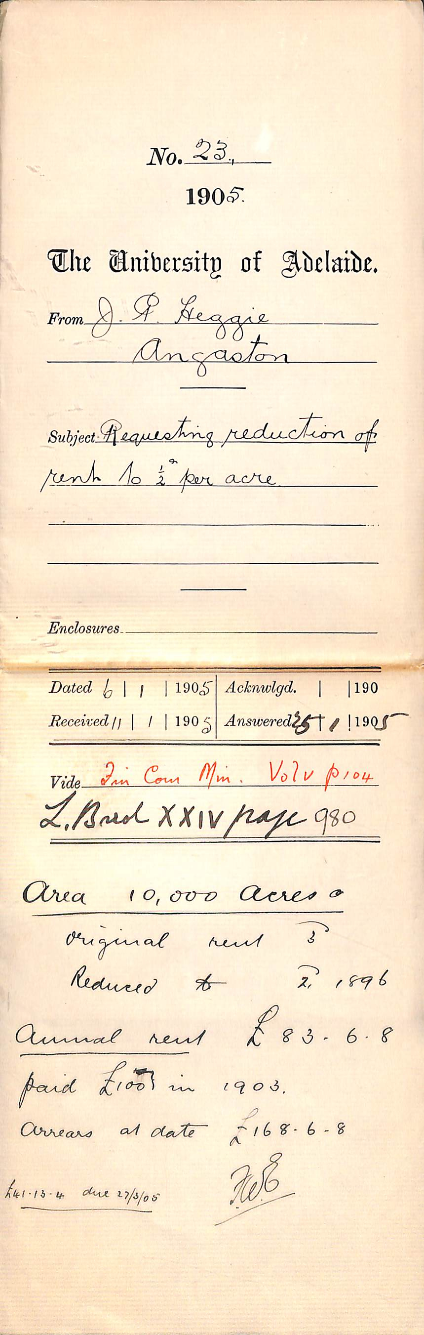 Requesting reduction of rent to half per acre