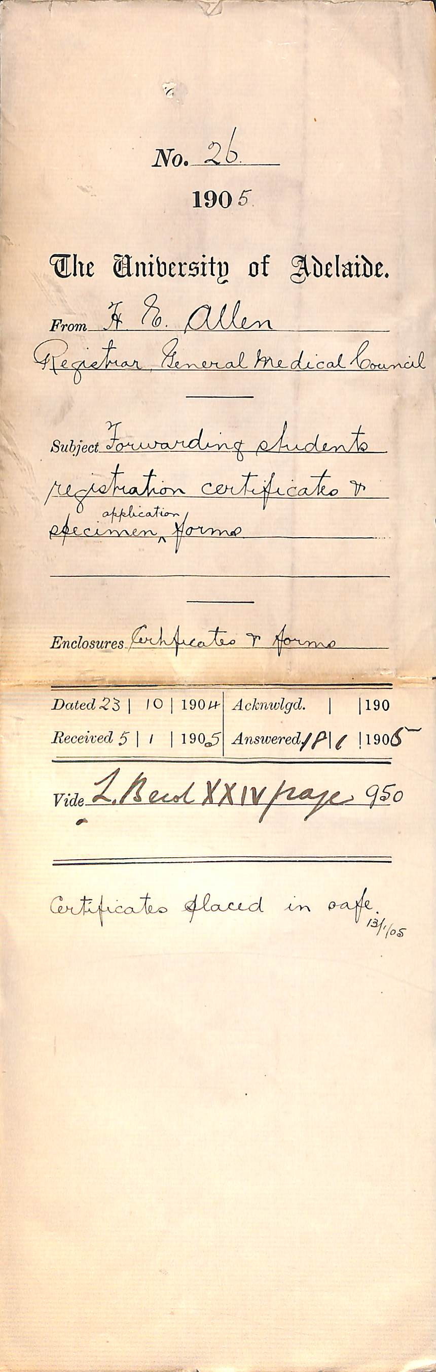 Forwarding students registration certificates and specimen application forms