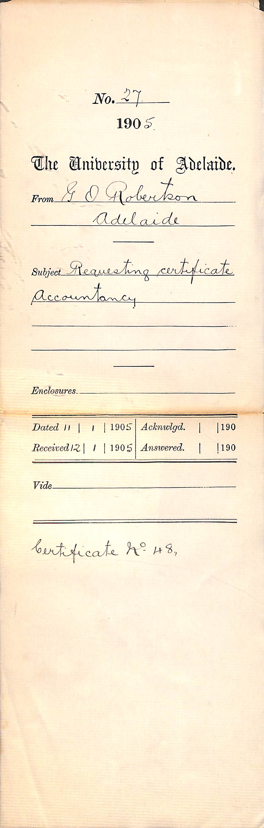 Requesting certificate in Accountancy