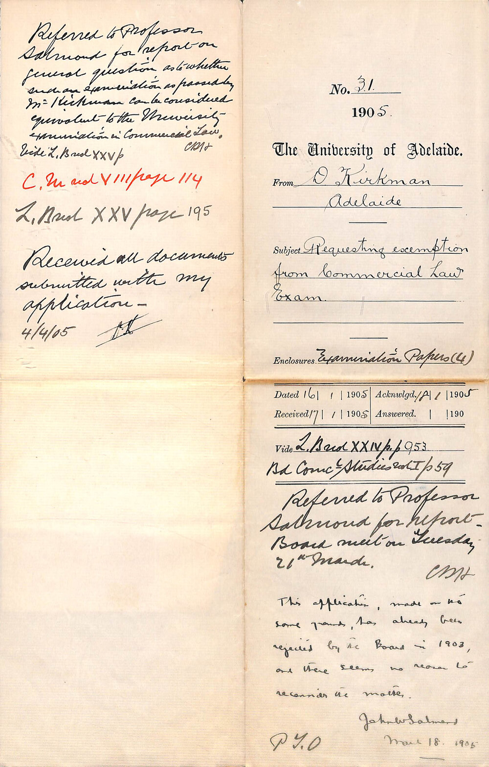 Requesting exemption from Commercial Law Exam