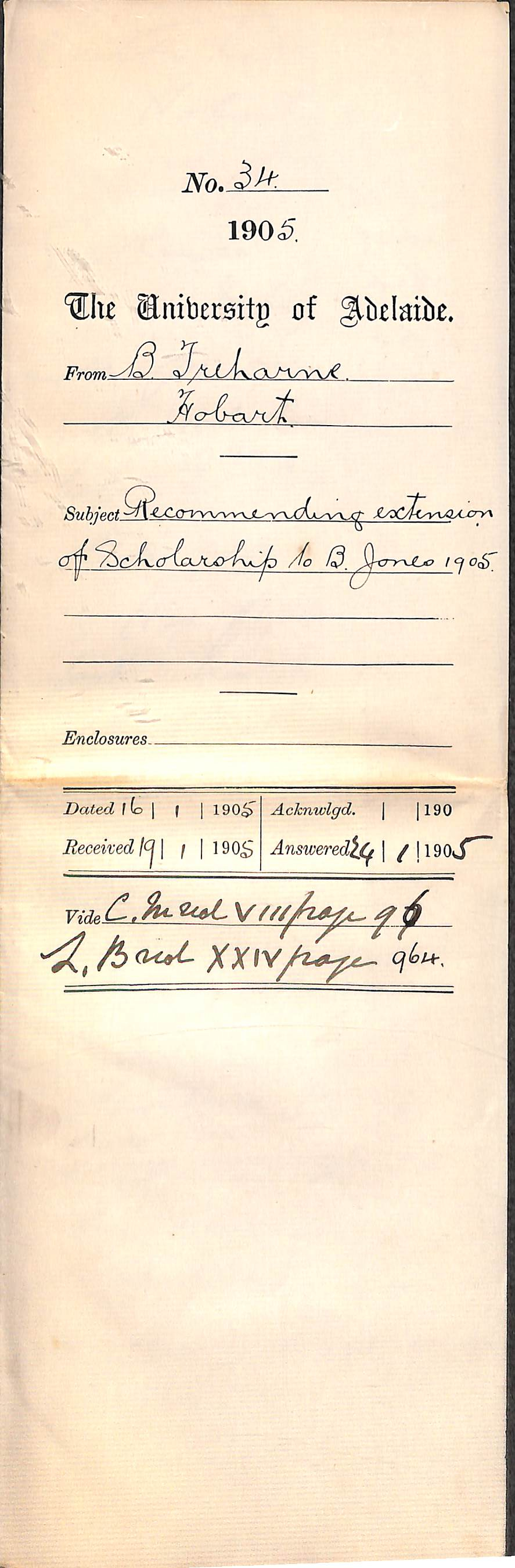 Recommending extension of Scholarship to William Brewster Jones 1905