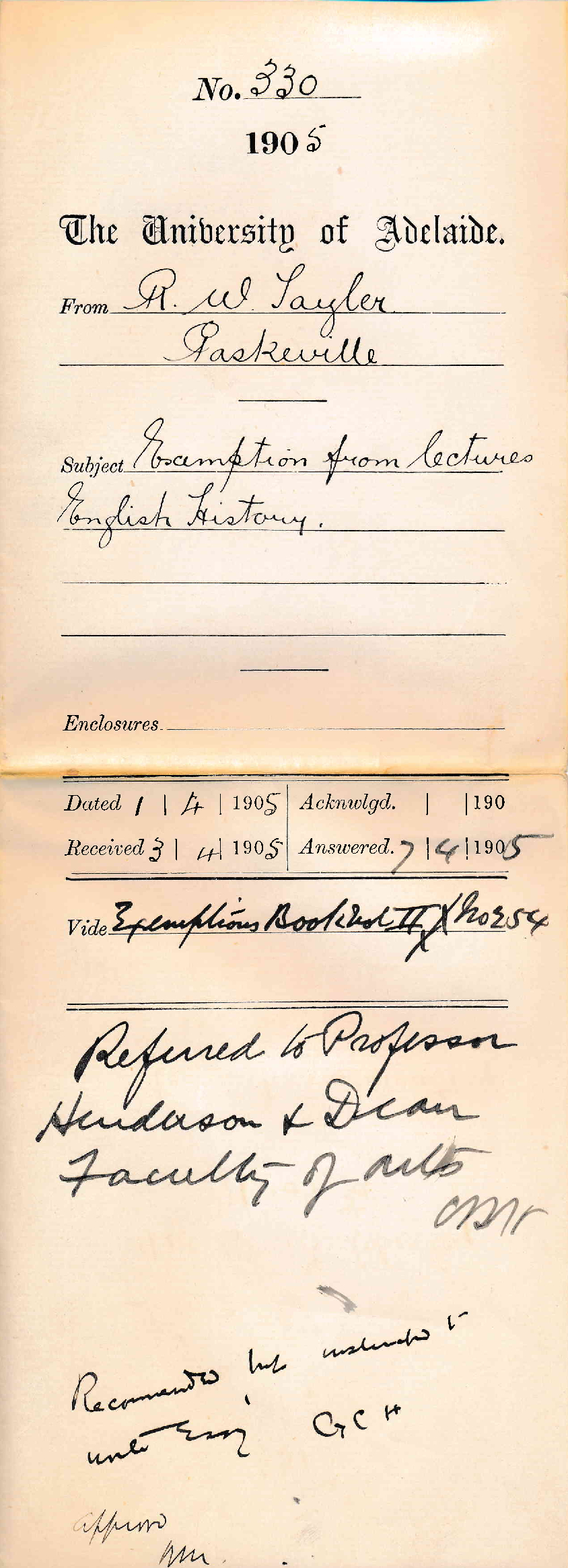 Exemption from lectures English History - Tayler