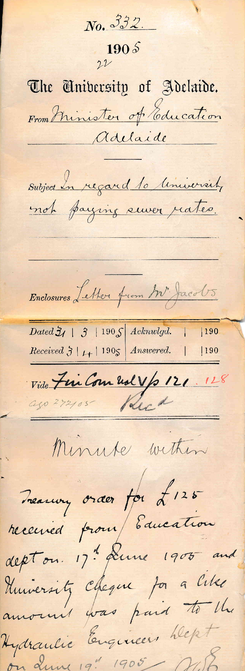 In regard to University not paying sewer rates