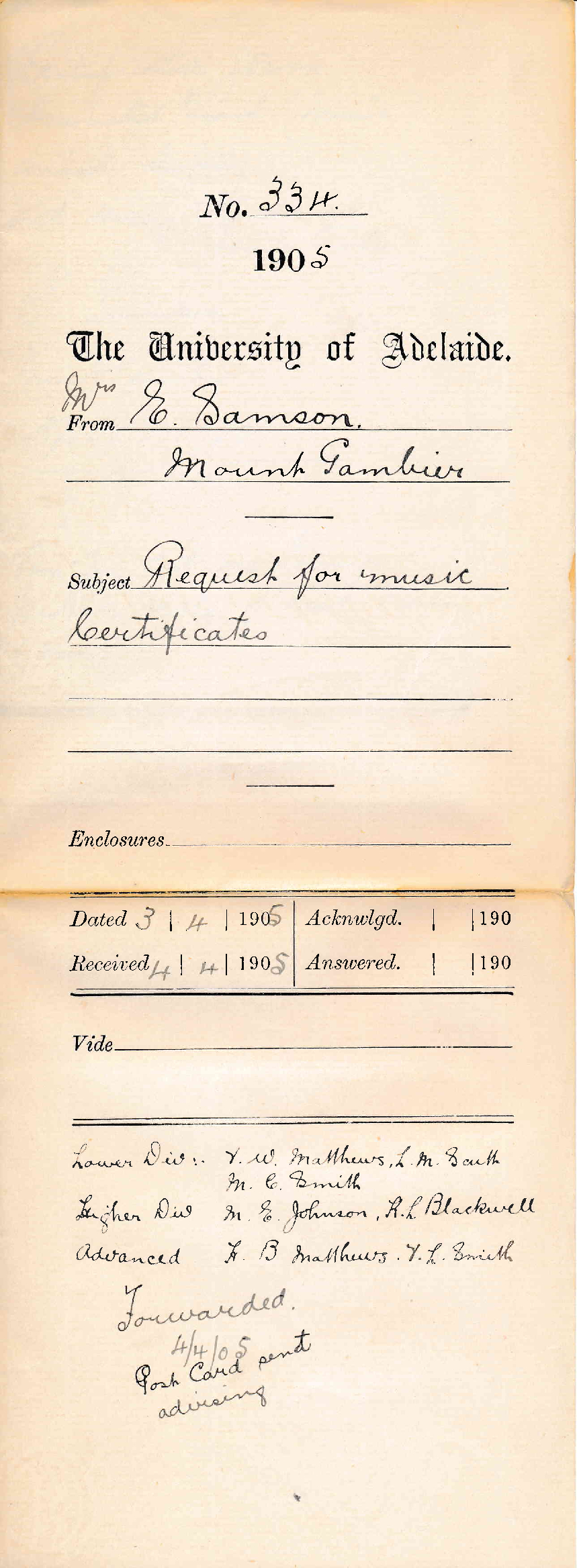 Request for Music Certificates