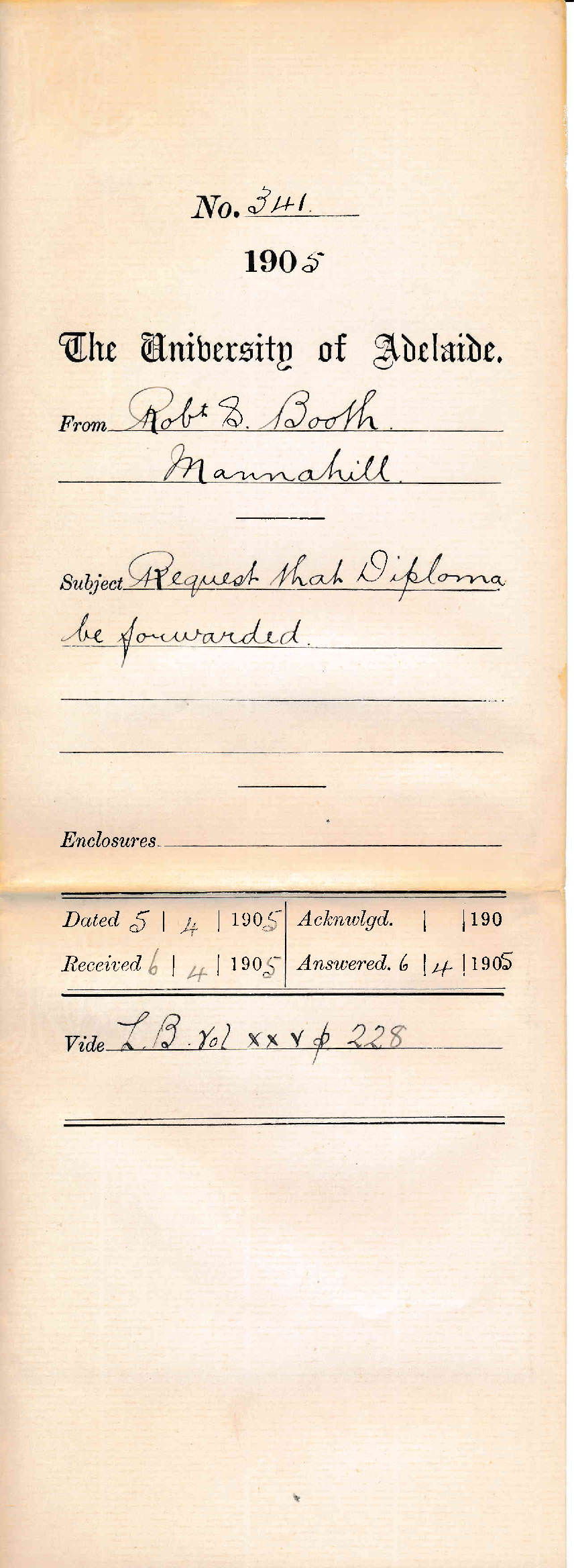 Request that Diploma be forwarded