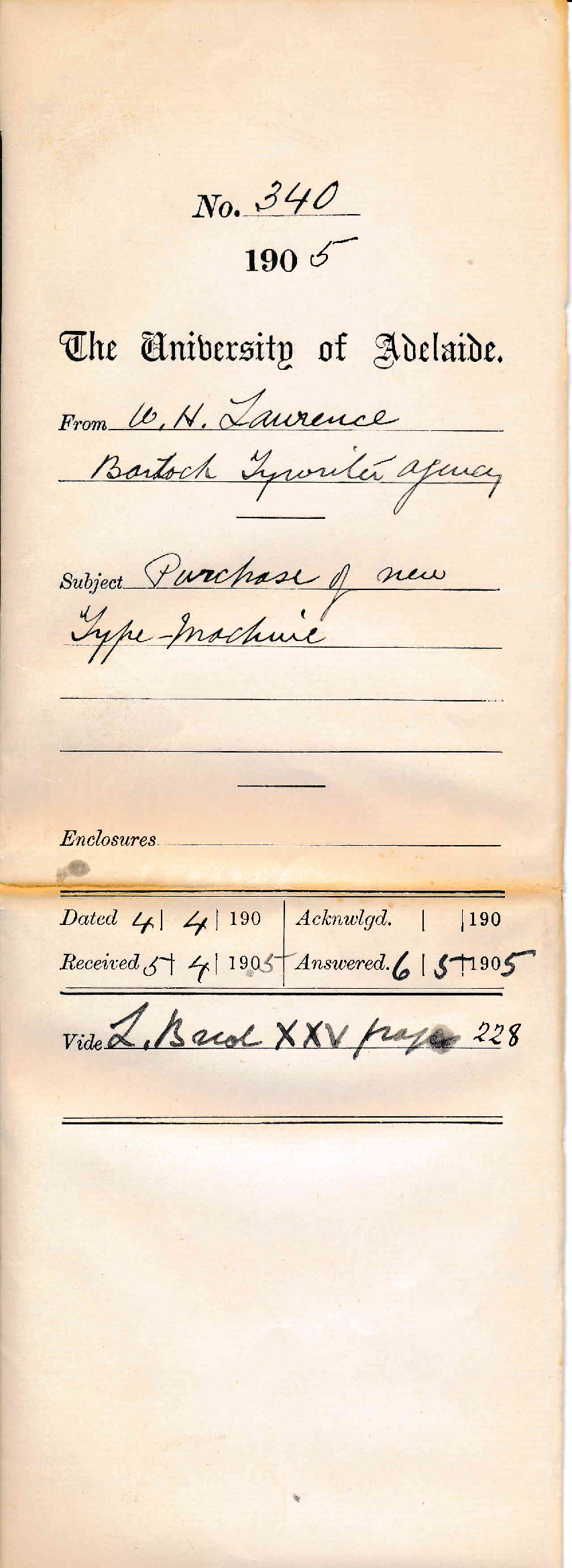 Purchase of new Type Machine