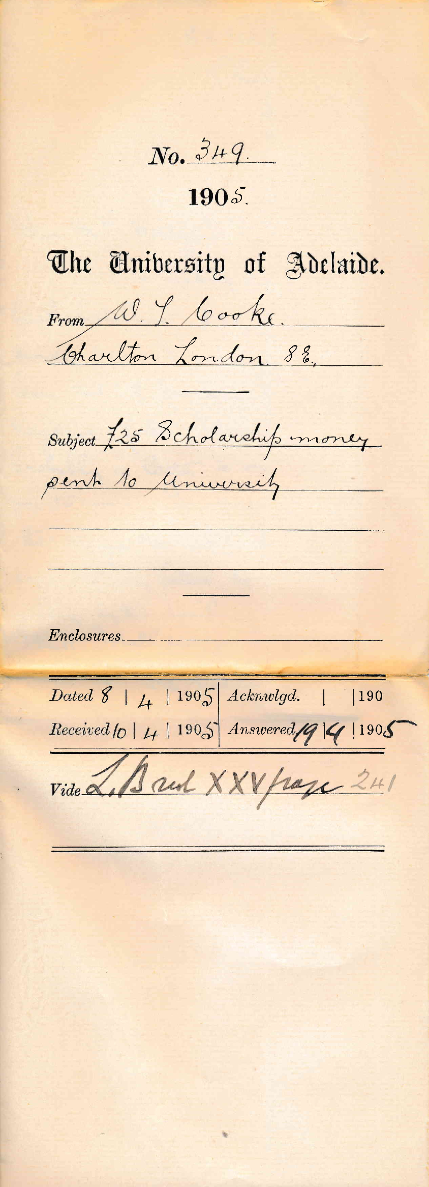 25 pounds Scholarship money sent to University