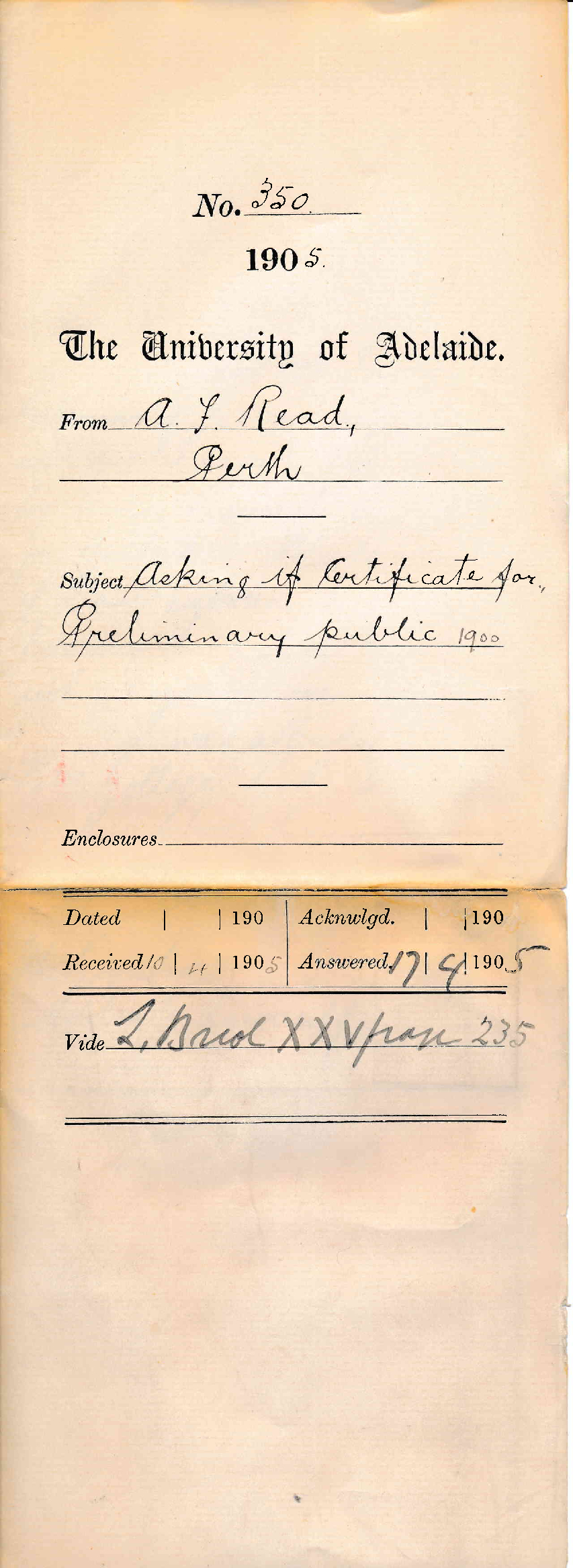 Asking if Certificate for Preliminary Public 1900