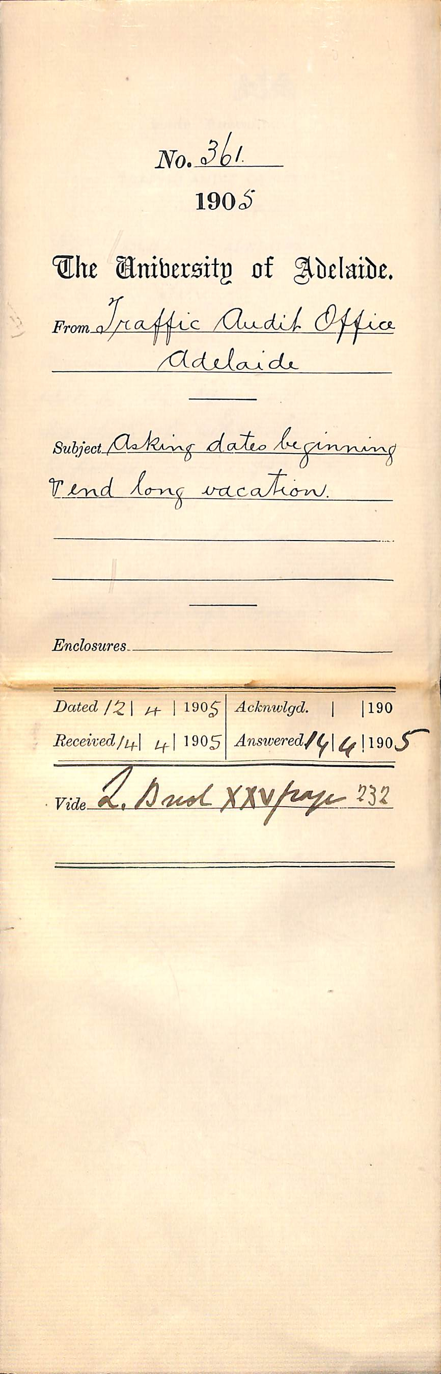 Asking dates beginning and end Long Vacation
