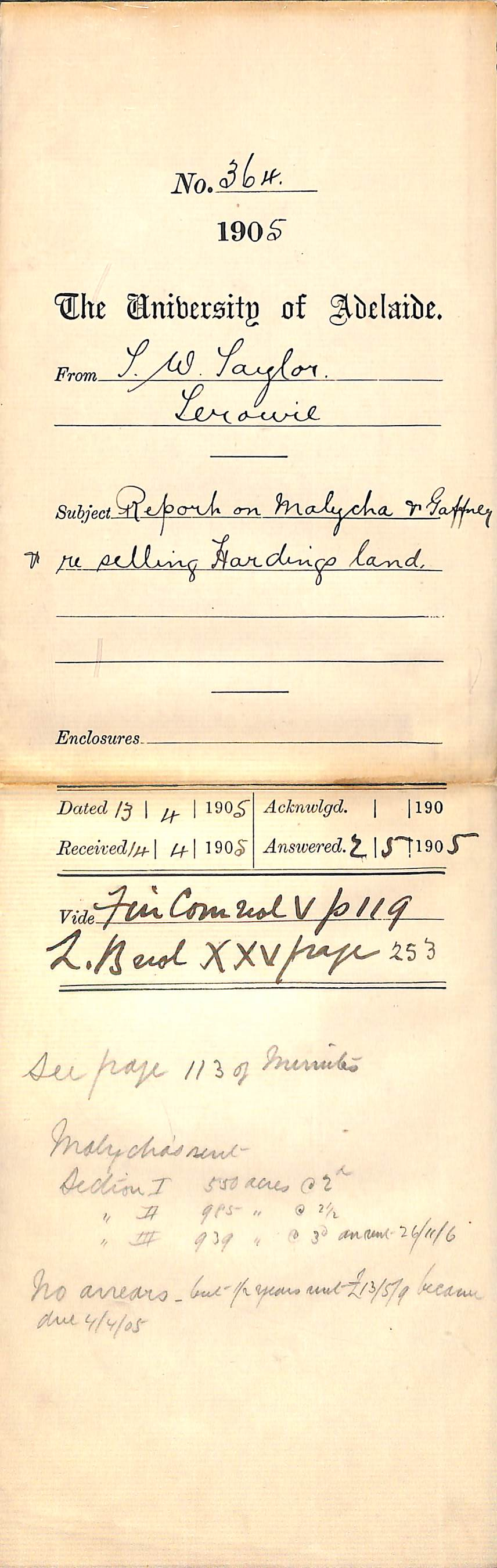 Report on Malycha and Gaffney and re selling Hardings land