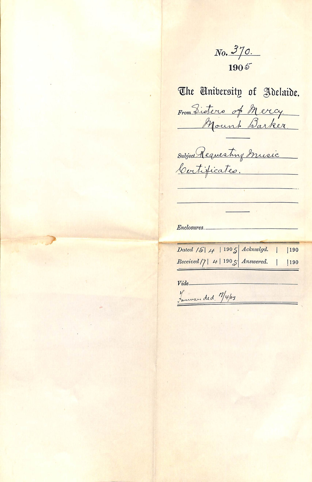 Requesting Music Certificates - Sisters of Mercy