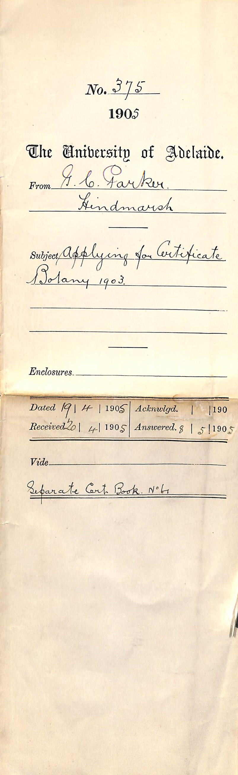 Applying for Certificate Botany 1903