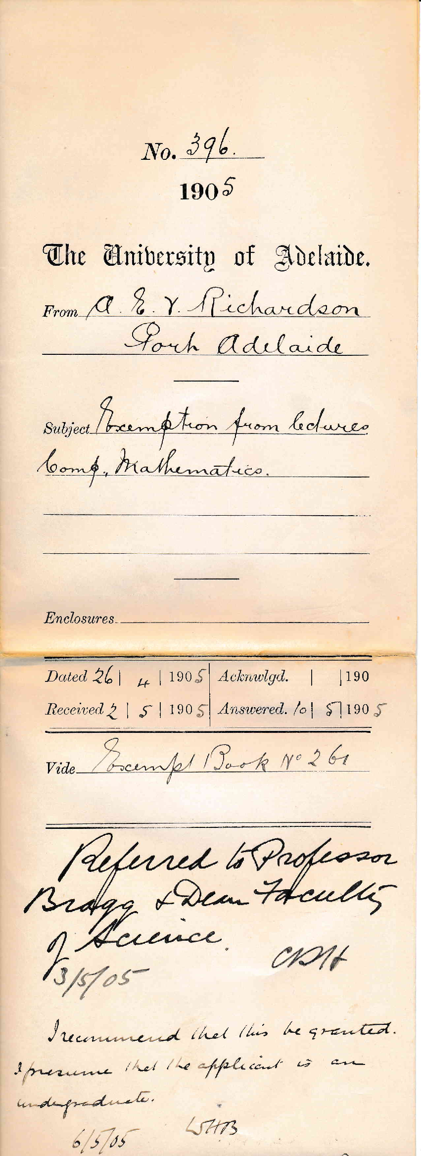 Exemption from lectures Compulsory Mathematics