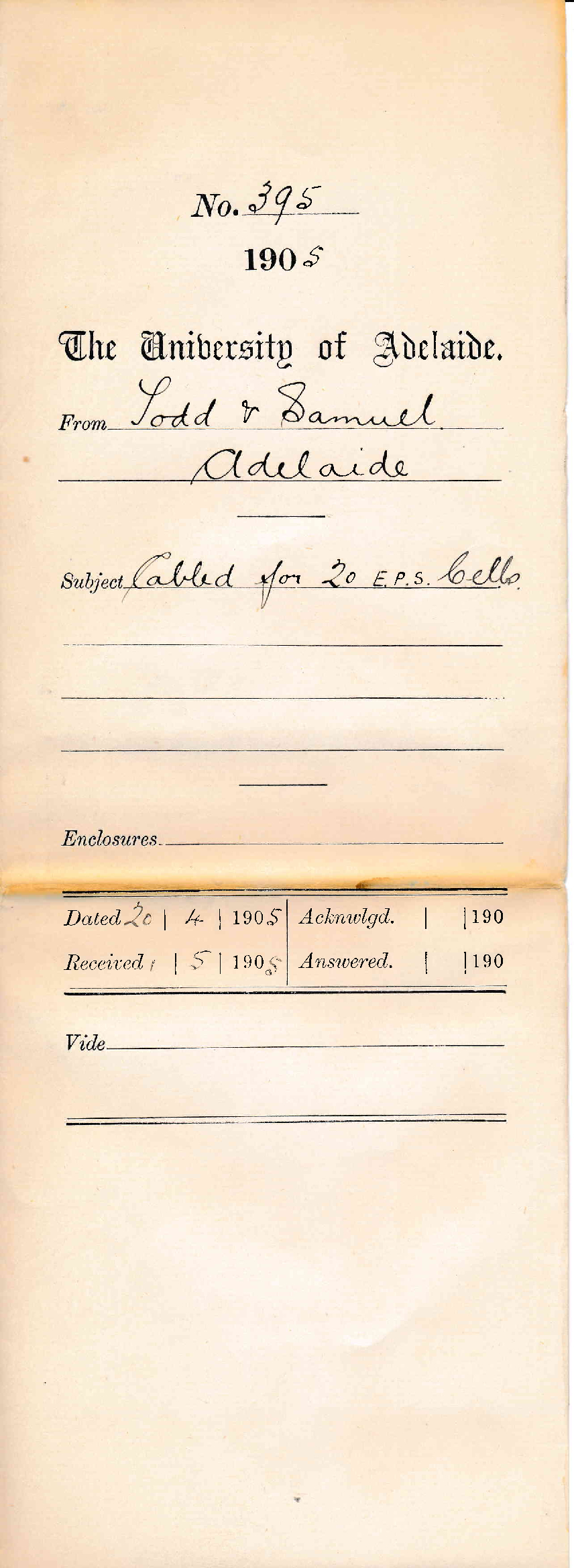 Cabled for 20 EPS Cells