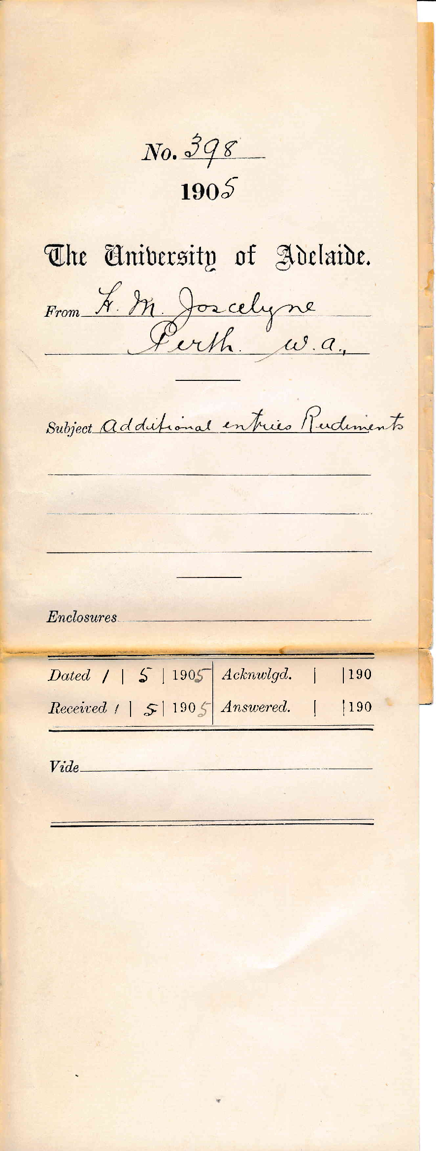 Additional Entries Rudiments