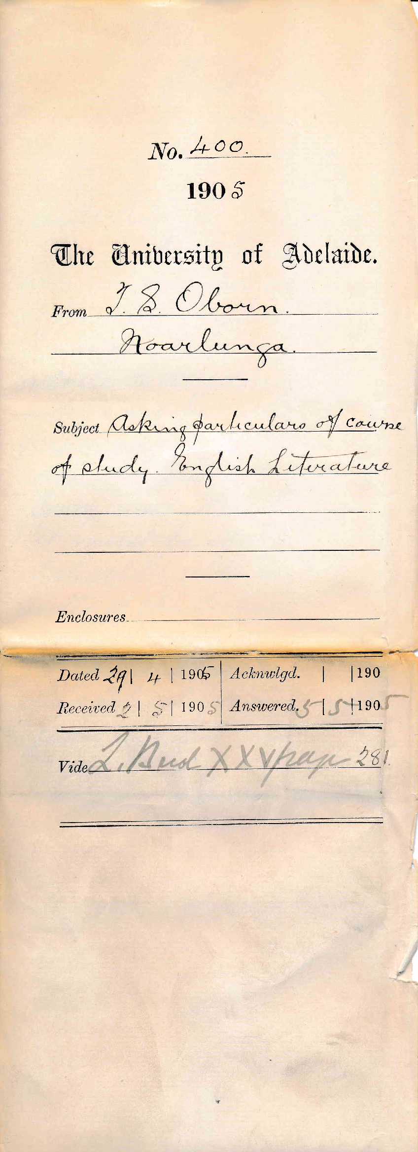 Asking particulars of Course of Study English Literature