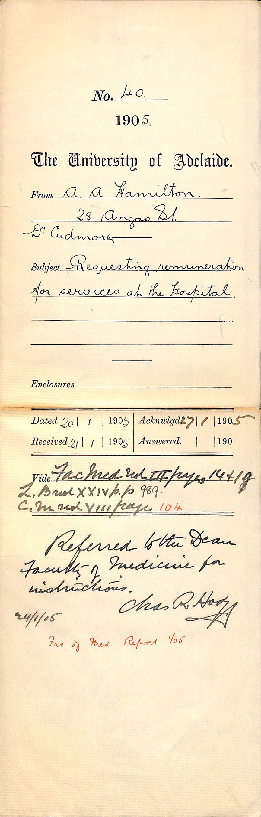 Requesting remuneration for services at the Hospital