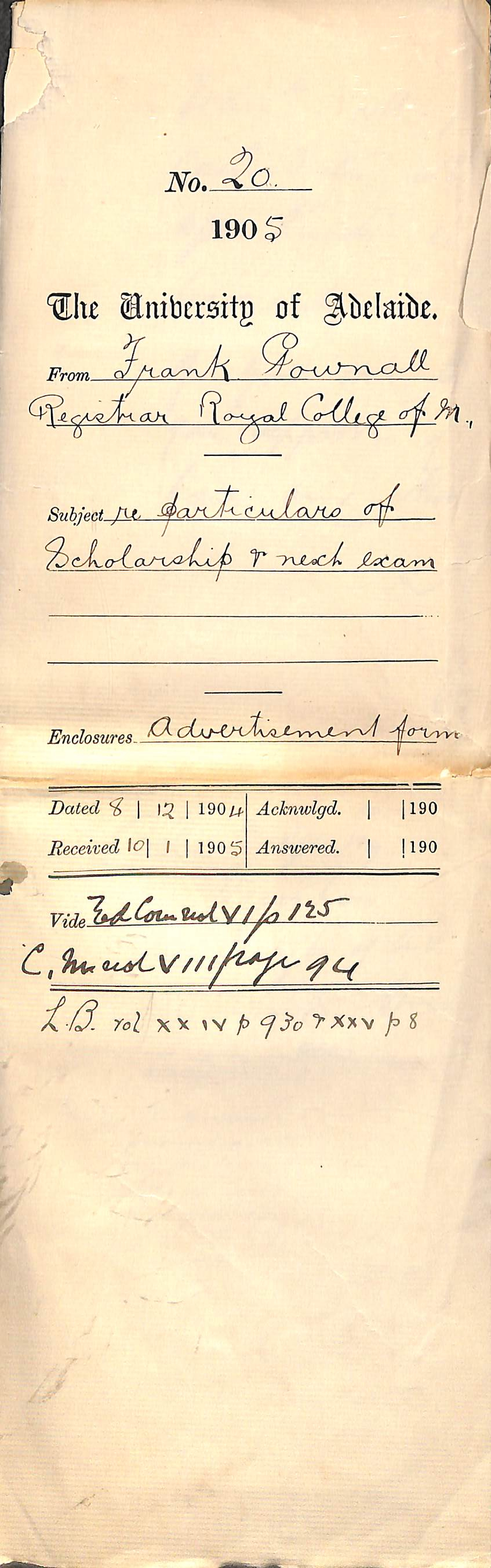 Particulars of Scholarship and next exam