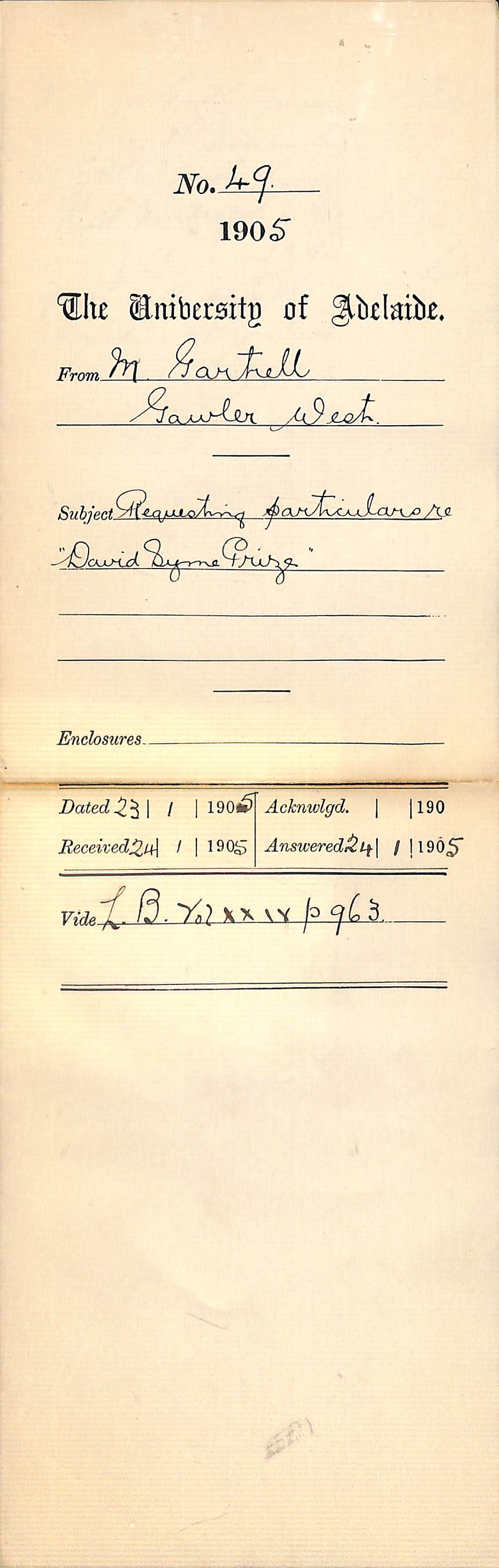 Requesting particulars re David Syme Prize